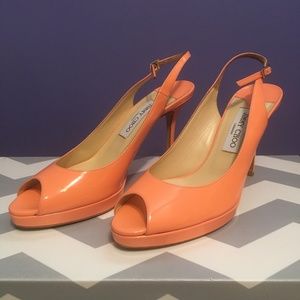 Size 41 Jimmy Choo Peach Slingback Peep Toe Heels